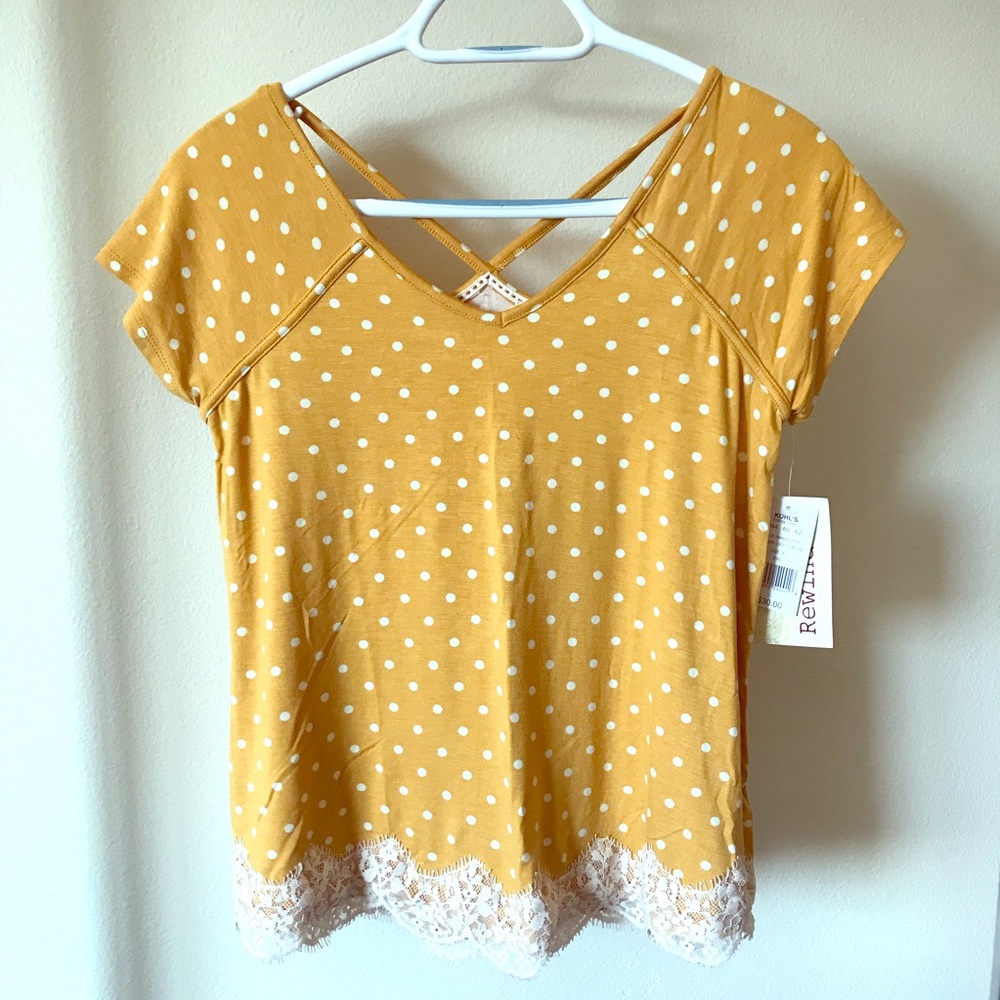 Rewind Gold/White Polka-Dot Cross Back Top - Picture 1 of 8